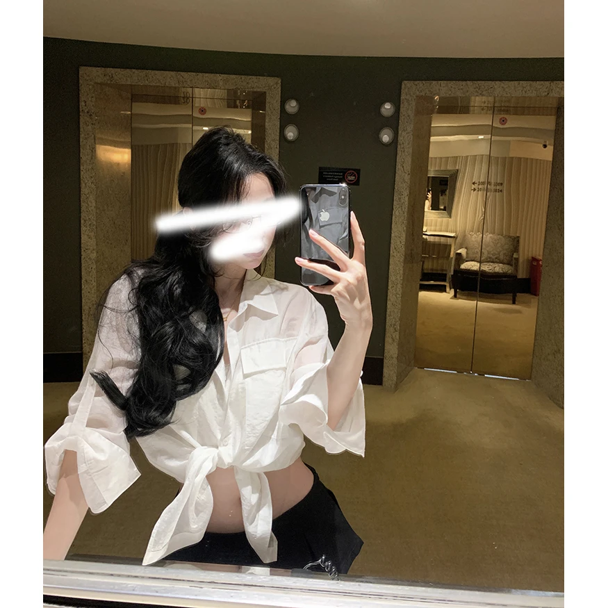 高智A姐 白色设计感小众宽松薄款长袖衬衫女显瘦防晒百搭上衣夏