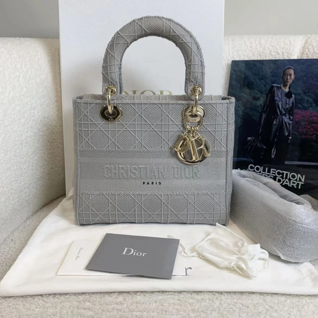 99新 DIOR/迪奥 壹臻/岩石灰藤格纹刺绣五格戴妃包/43087766