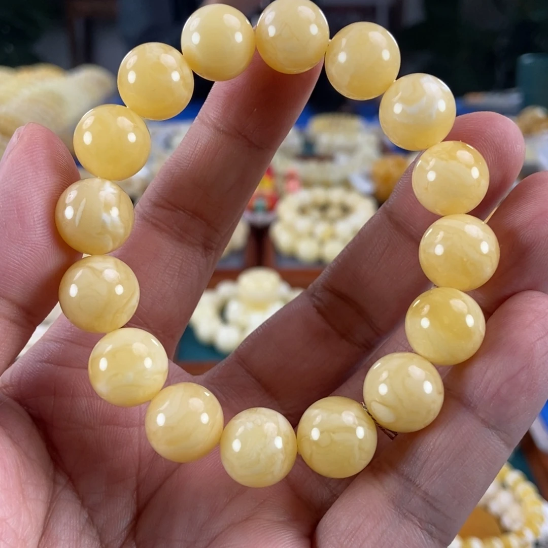 琥珀未镶嵌珠宝奇石13白花蜡手串20.05