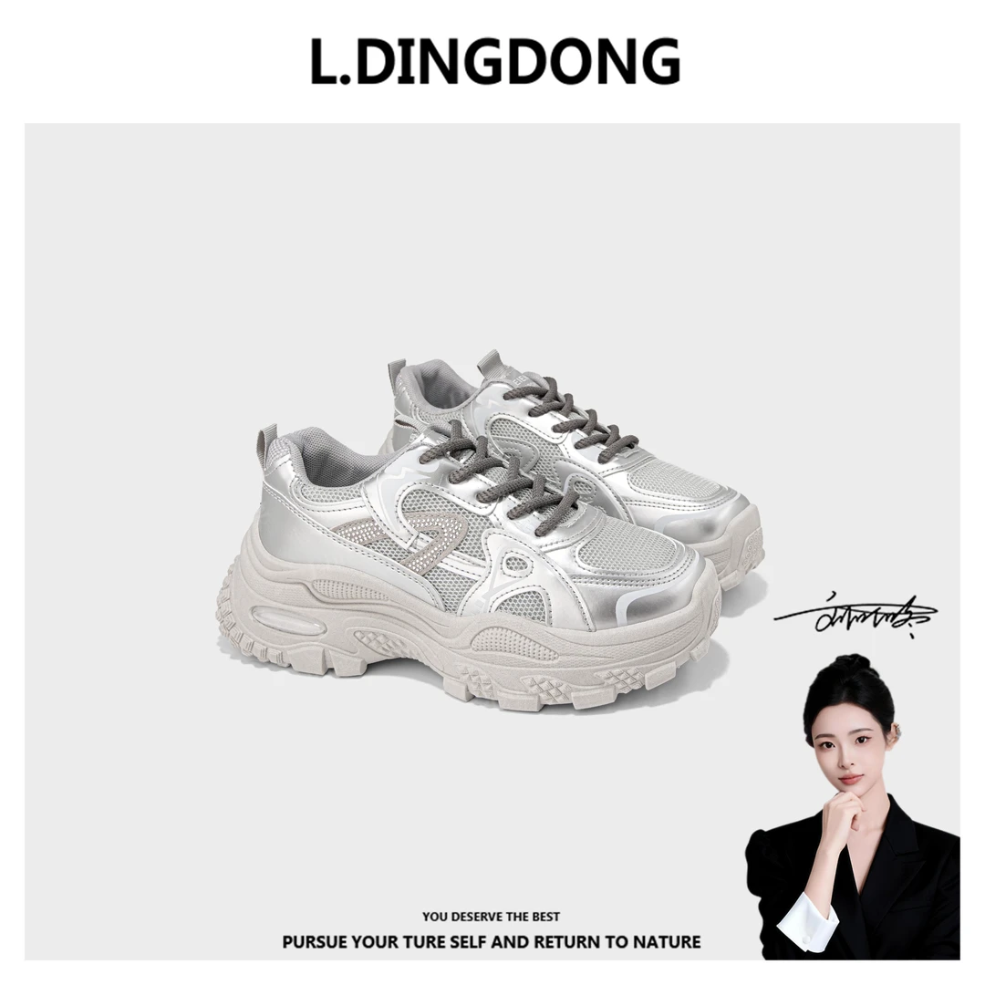 【刘叮咚女鞋】老爹鞋女鞋秋季新款透气网面鞋子女韩版百搭厚底增高