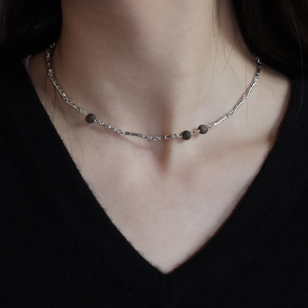 东黑三白 925银手链 小竹节 s930银原创设计简约百搭女手链项链