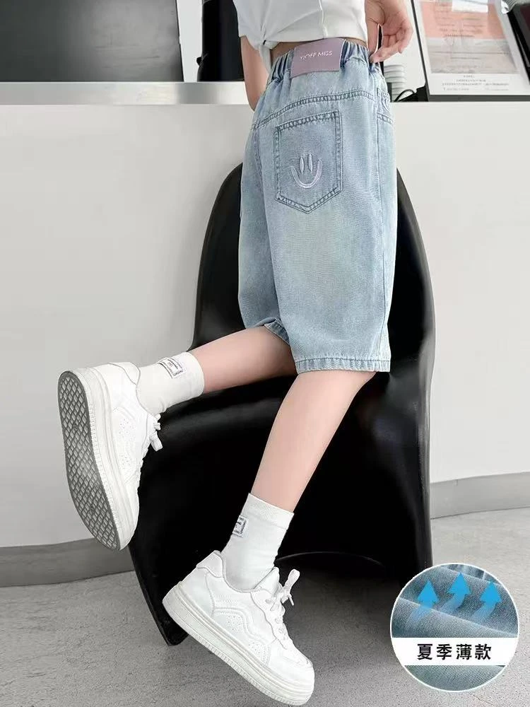 女童牛仔短裤夏季2025新款洋气儿童中裤薄款女大童夏装裤子初中生