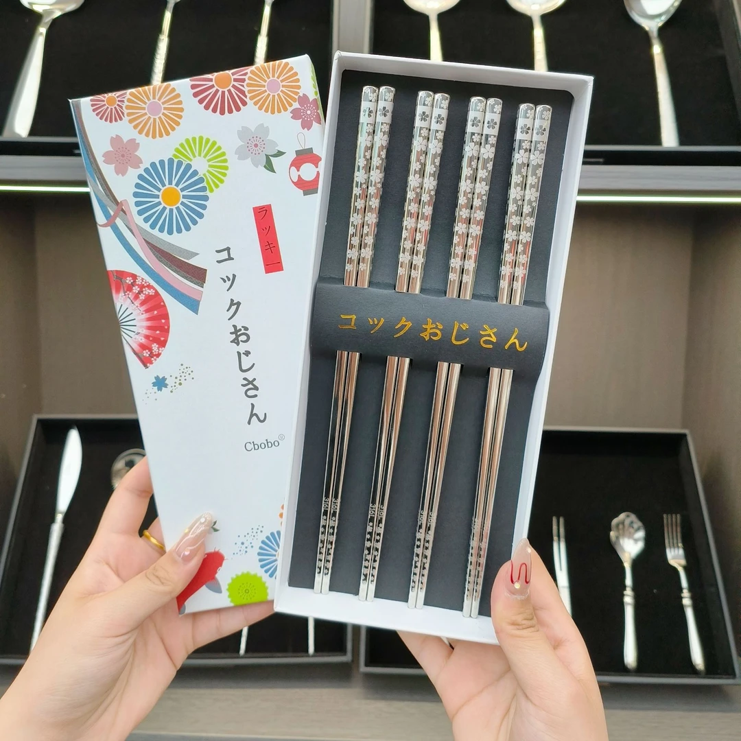 手作日式樱花筷子316L高级复古筷子4双礼盒装