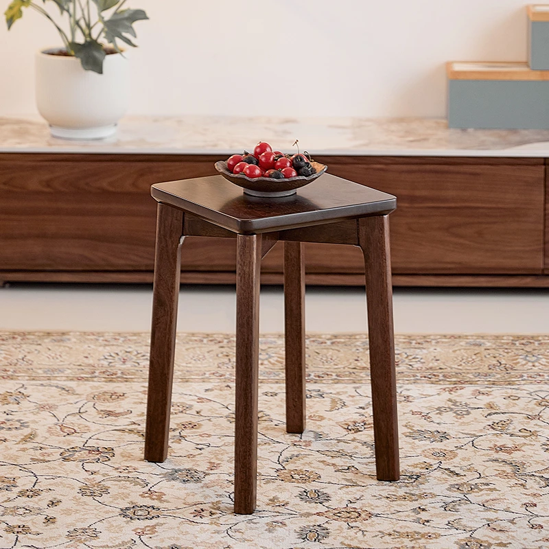 致典胡桃木家用客厅餐厅轻奢高凳子简约方凳餐桌凳新中式创意方凳