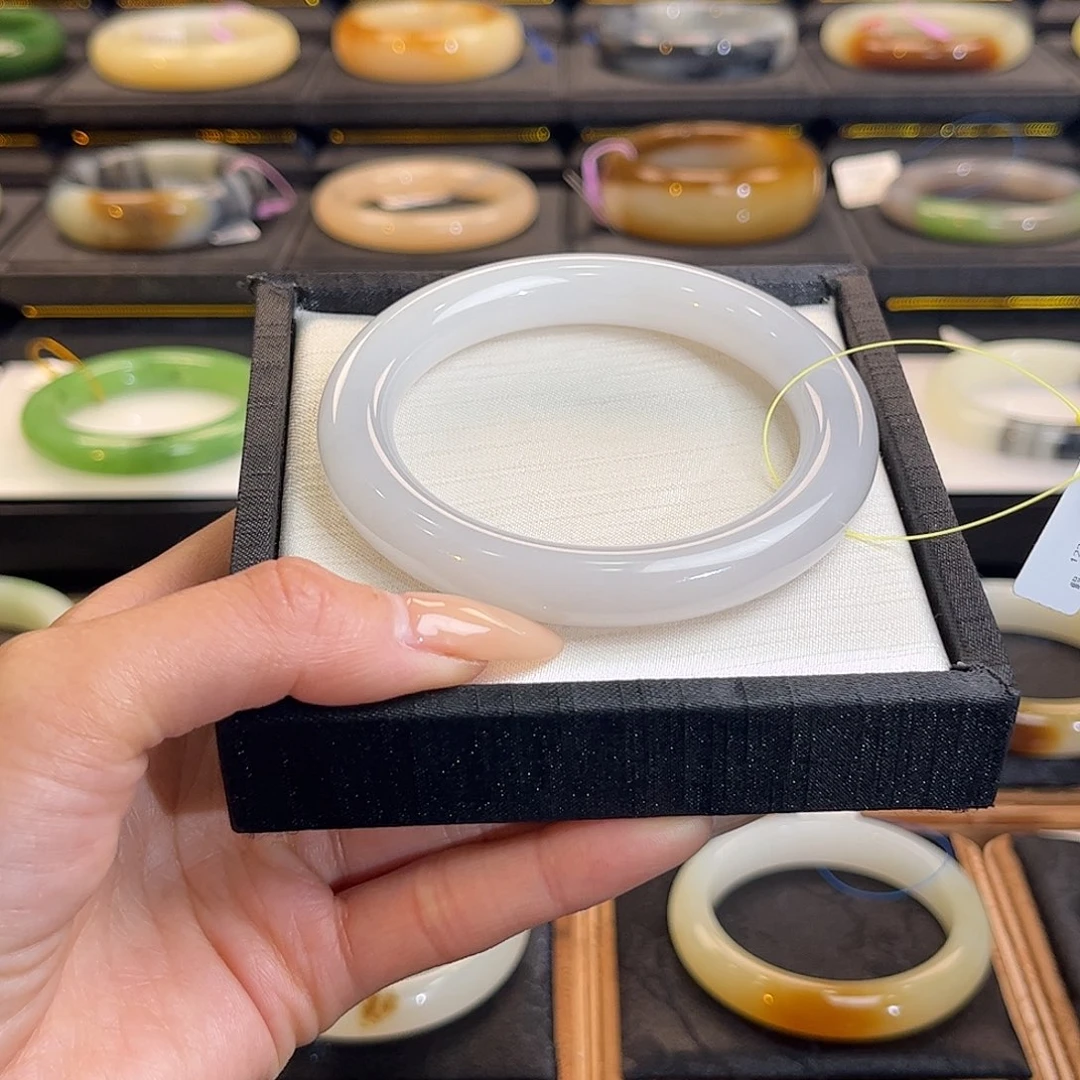 和田玉未镶嵌手镯58 59圆条浅冰紫