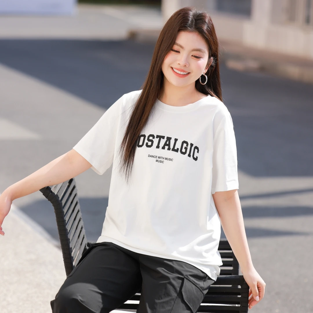 【原创设计&印花短袖T恤】MsShe大码女装夏装美式撞色字母M2502042