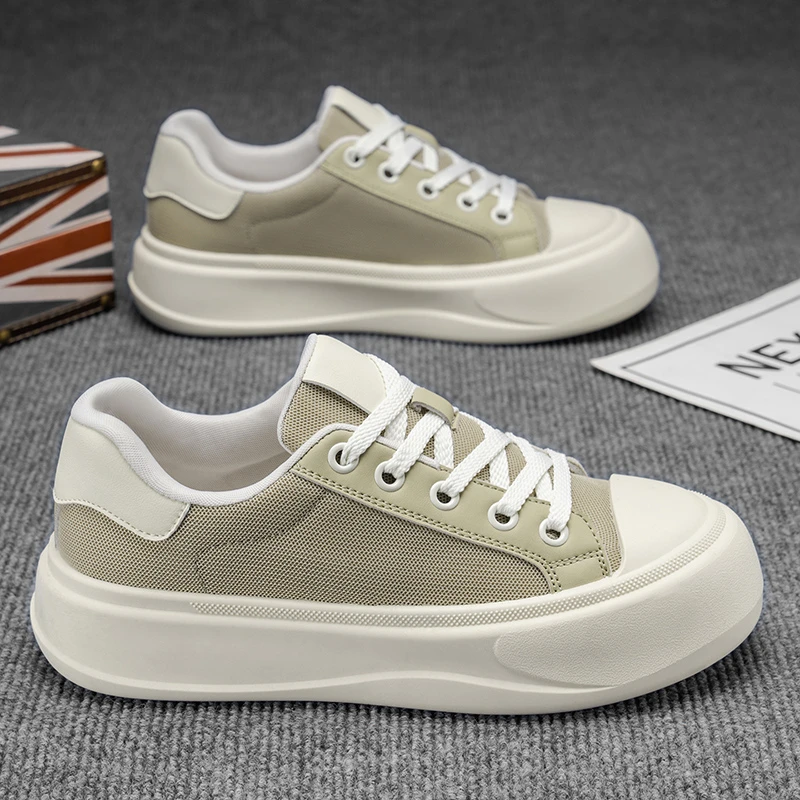 男鞋2025新款秋季百搭休闲大头鞋厚底增高面包帆布鞋运动学生板鞋