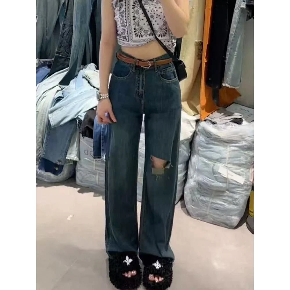 215-高腰阔腿牛仔裤子女薄款夏季新款小个子宽松显瘦修身直筒裤