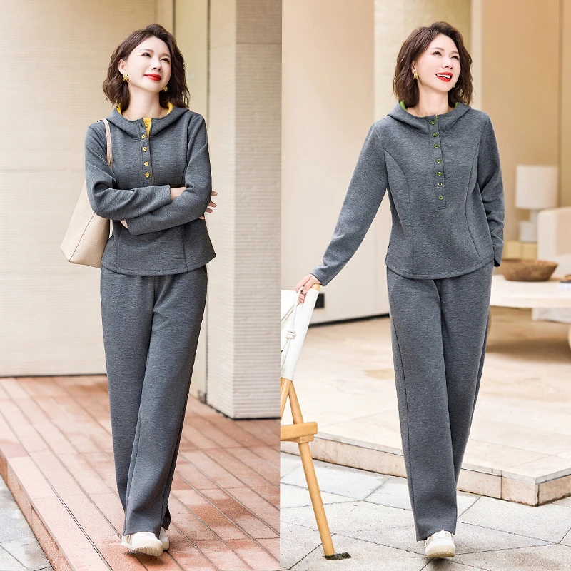 子熙连帽卫衣休闲套装女春季2025新款穿搭减龄运动服阔腿裤两件套