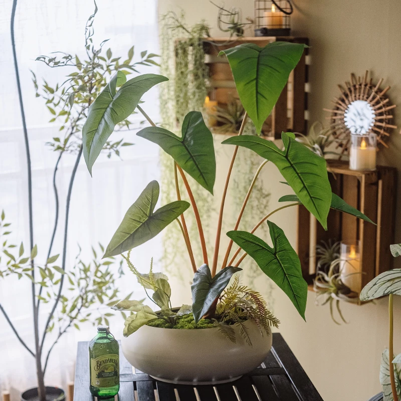 海虹景品仿真绿植彩芋叶斑马高端轻奢高级感海芋假花客厅仿生绿植