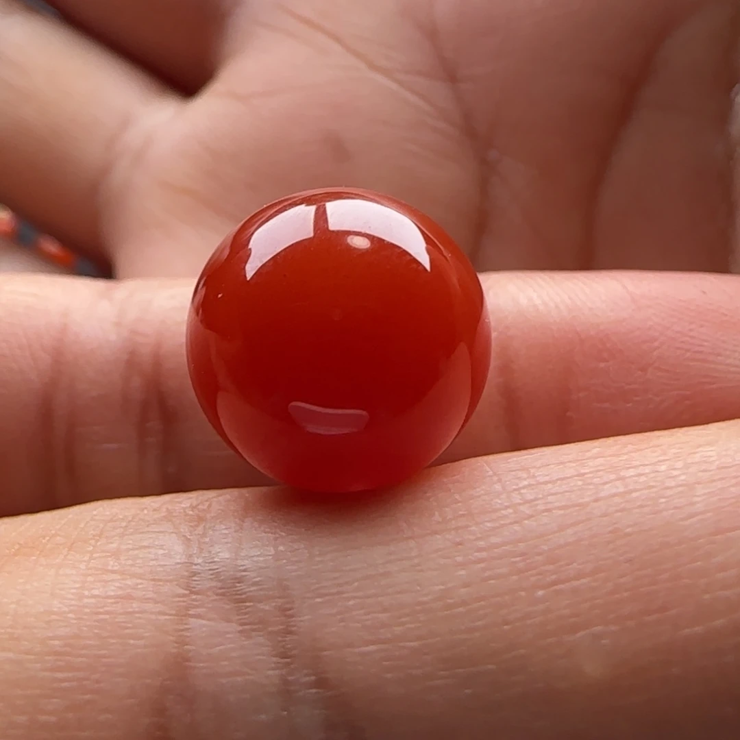南红玛瑙未镶嵌圆珠13.3孔马牙 冰裂