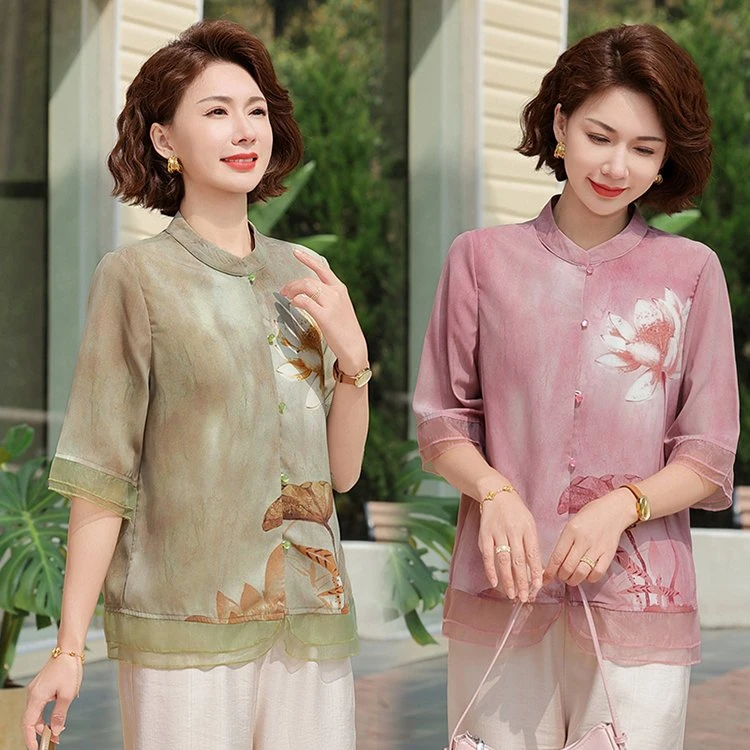 2025新款奶奶开衫中老年人夏装衬衫女妈妈装夏季老人衣服气质