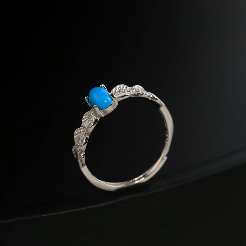 安曼博S925银绿松石睡美人叶子戒指 约4*6mm XZ0522BZ