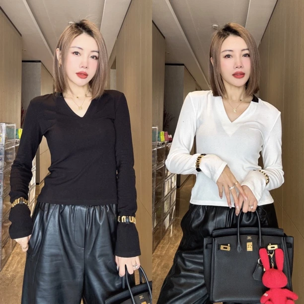 【CM清】拼皮领口打底衫M4S1214长袖打底