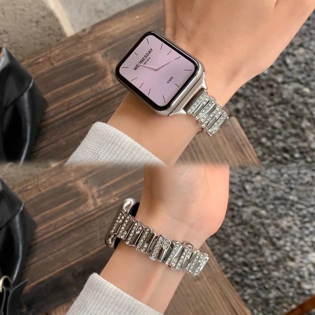 不规则金属镶钻腕带适用小米手环9pro女款8pro红米watch5手表表带