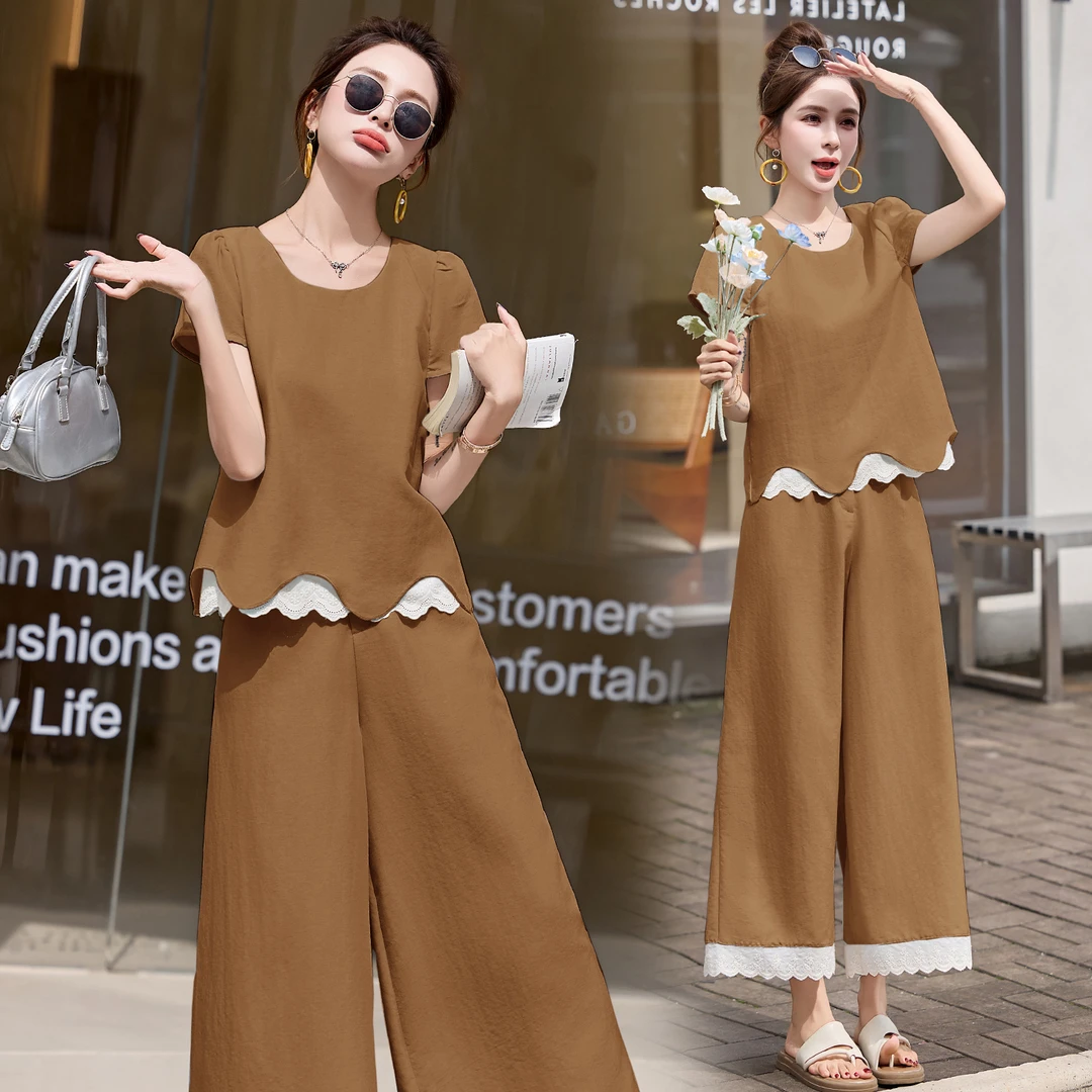 休闲风2025两件套装夏装显瘦洋气气质减龄短袖时尚夏季宽松阔腿裤