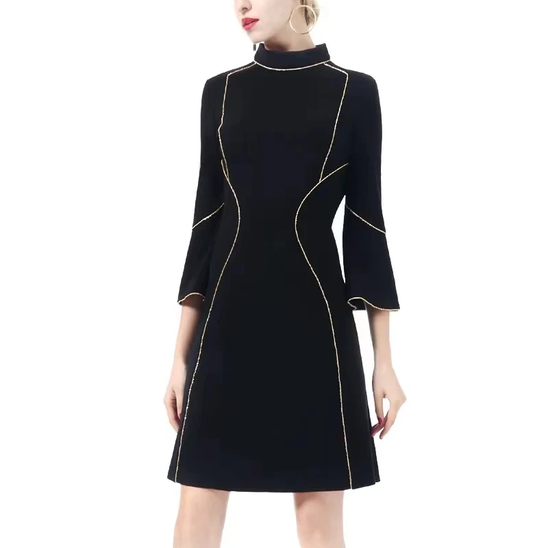 平凡高定！高级感重工金线气质显瘦连衣裙F0716(A23-11）