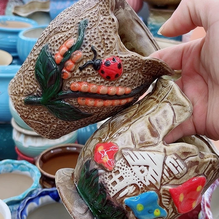 多肉绿植陶瓷花盆9.9包邮，有孔