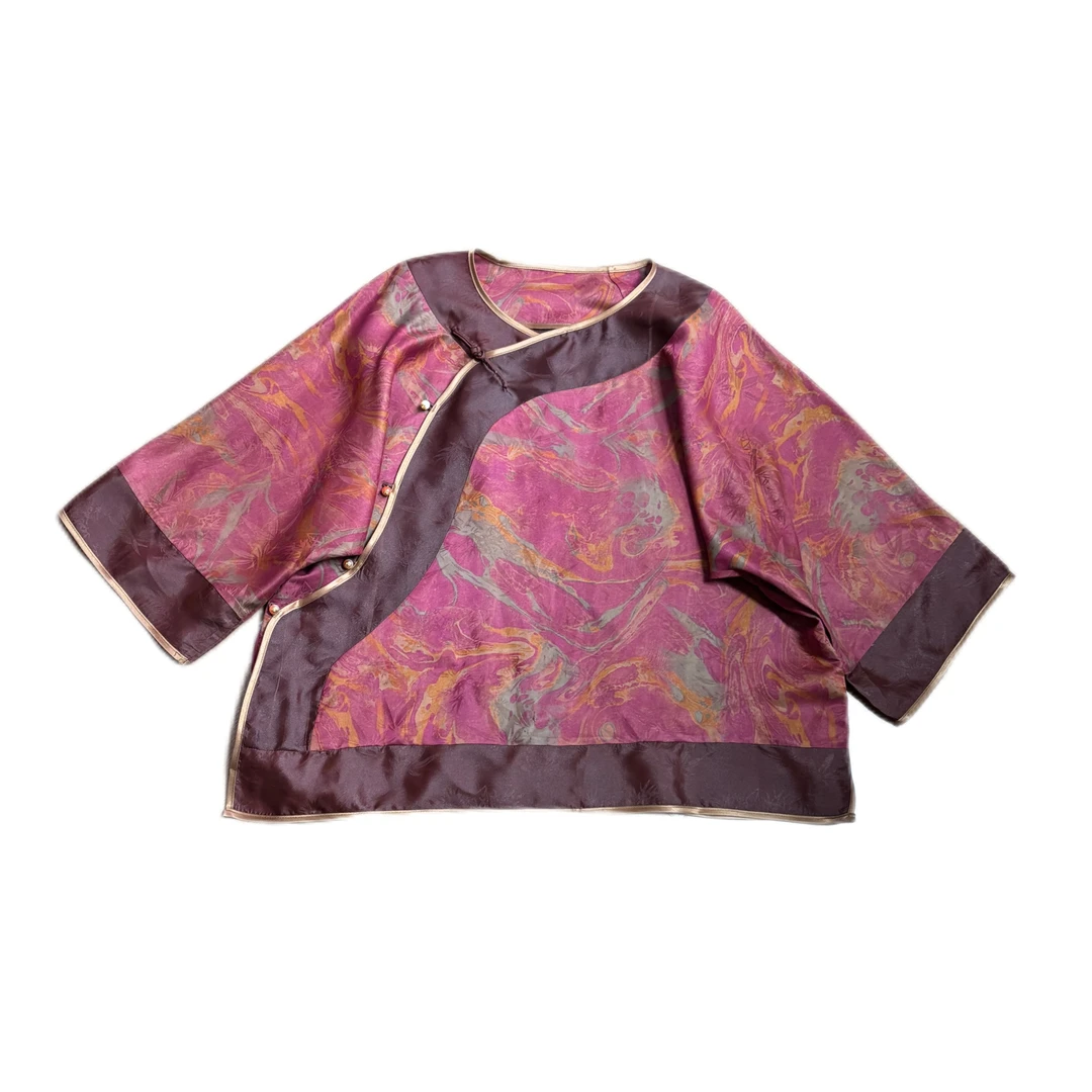 G62【孤品】夏季新品桑蚕丝香云纱太太服斜襟百搭时尚设计款上衣