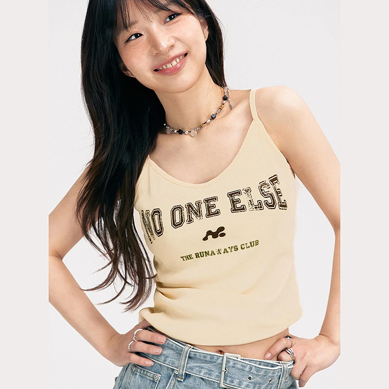 NO ONE ELSE美式复古女装字母印花小吊带夏季运动外穿内搭背心