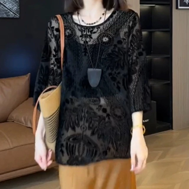 2024夏季新款高级感防晒微透烧花百搭显瘦衬衫女气质时尚减龄上衣