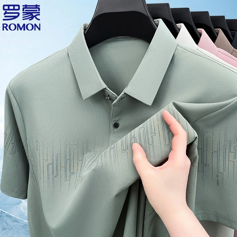 Romon/罗蒙2025夏季男士翻领宽松POLO衫半袖薄款透气休闲运动商务