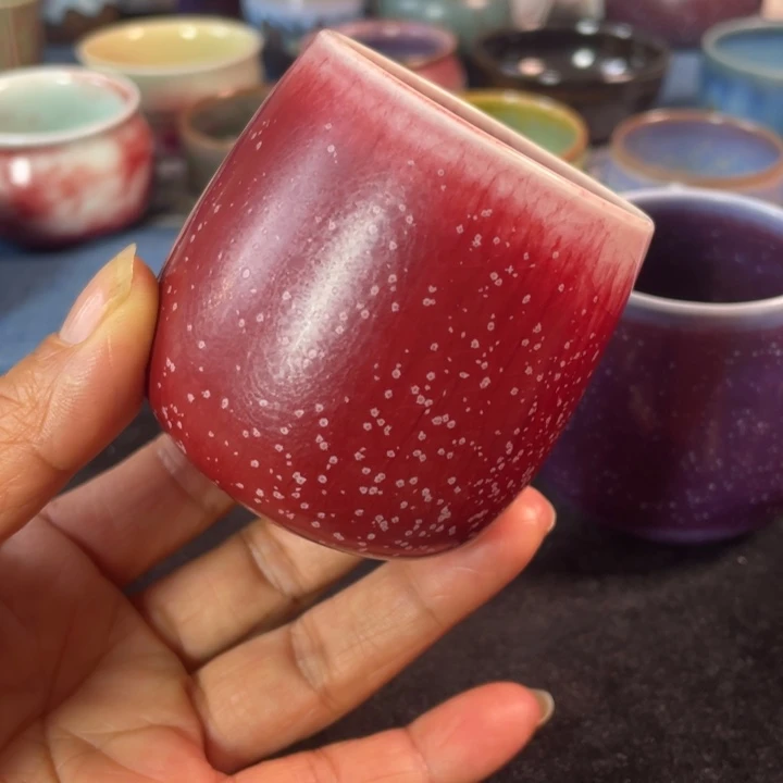 摆件钧瓷柿叶红闻香杯