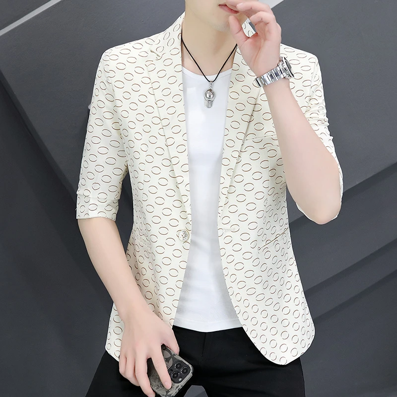 韩版时尚高档中袖西装2025爆款夏季新品潮流百搭短袖男士西服外套