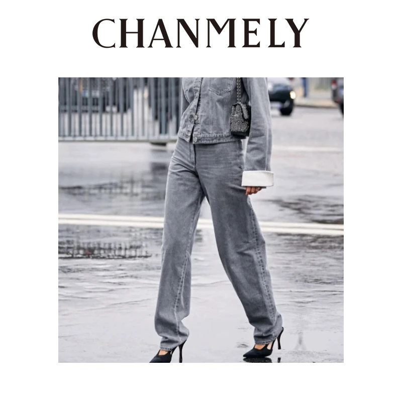 【CHANMITY】慵懒格调香风时髦阔腿宽松丹宁牛仔长裤 025357