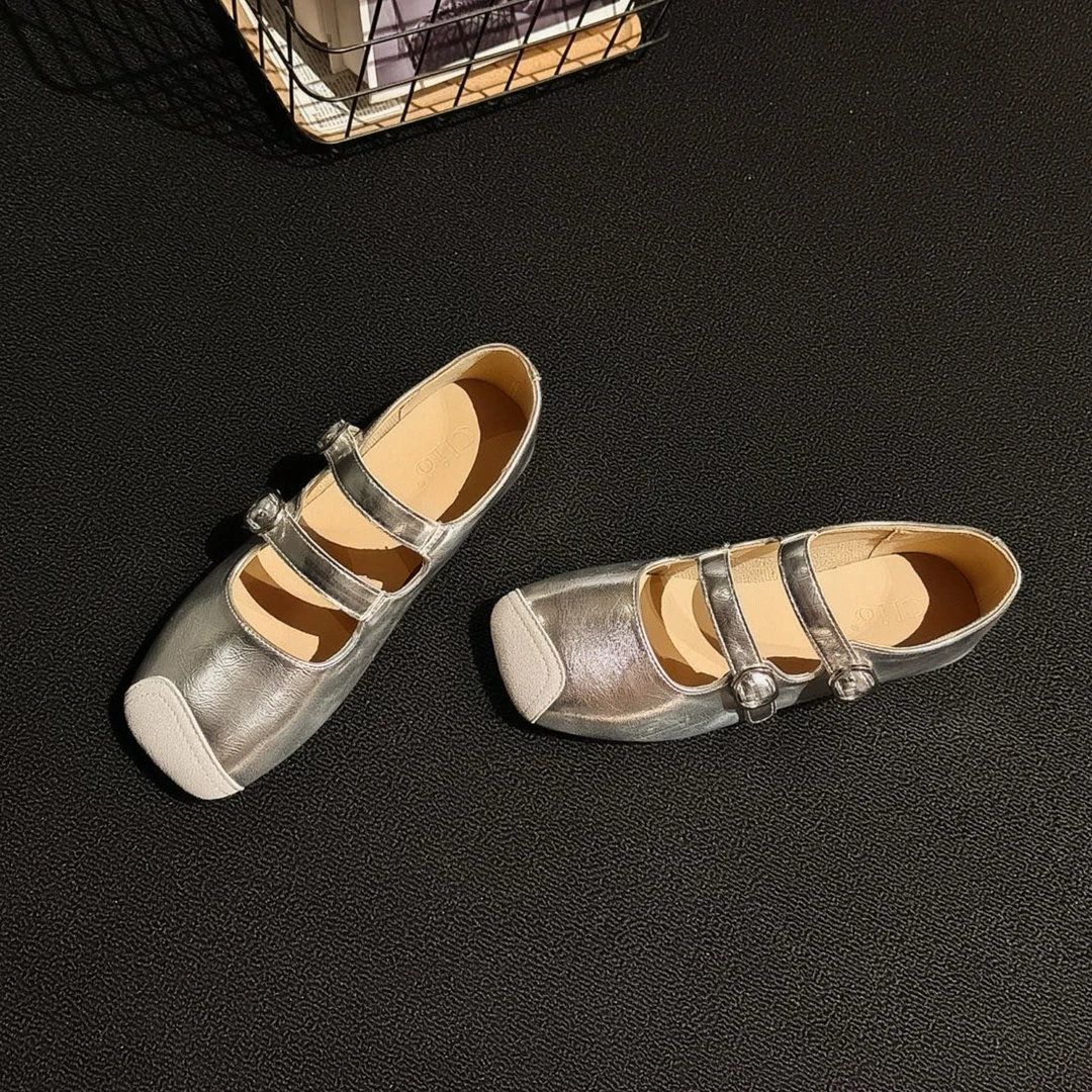巨软~金属色皮带扣平跟玛丽珍鞋女2025秋新款平底鞋ins风平跟单鞋
