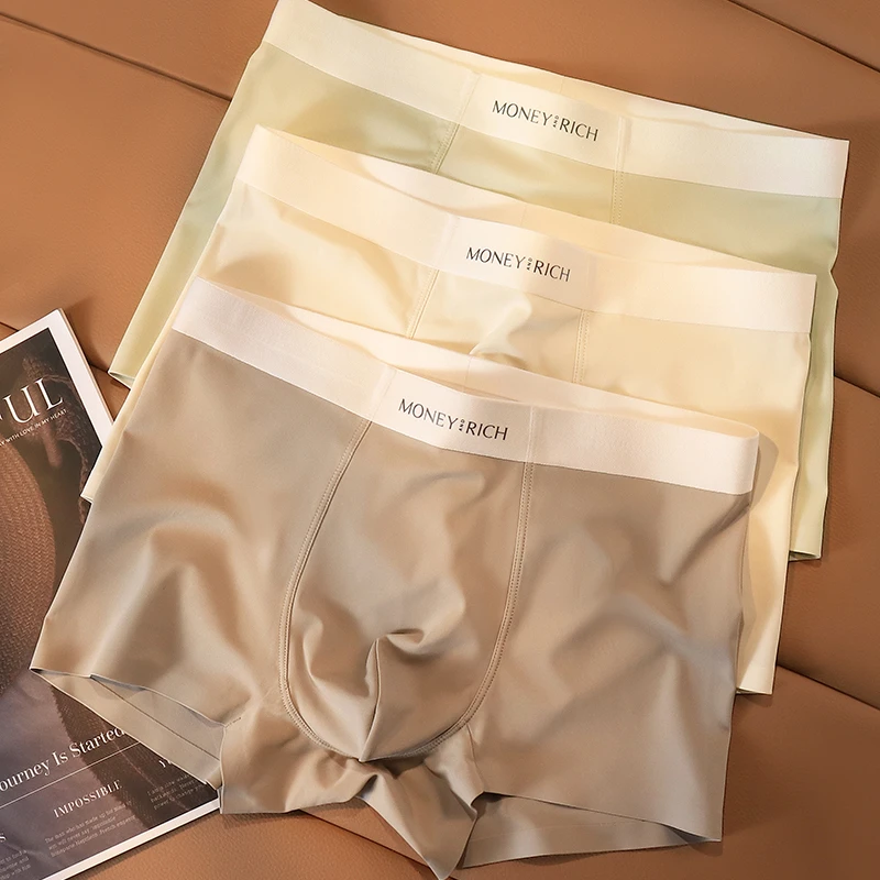 10A抗菌]男士内裤奶皮冰丝抗菌无痕平角裤丝滑透气裸感青年四角裤