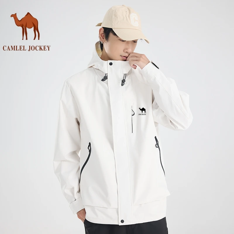 骆驼骑师男士春秋季新款运动户外休闲情侣连帽防风防水冲锋衣外套