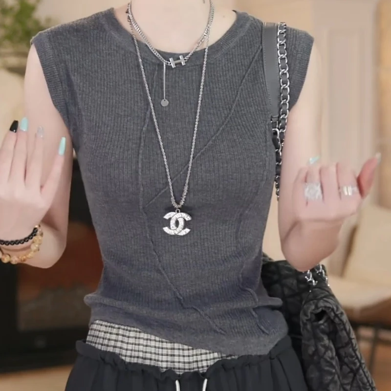 夏季新款设计感简约百搭针织衫背心显瘦修身上衣LK2505388