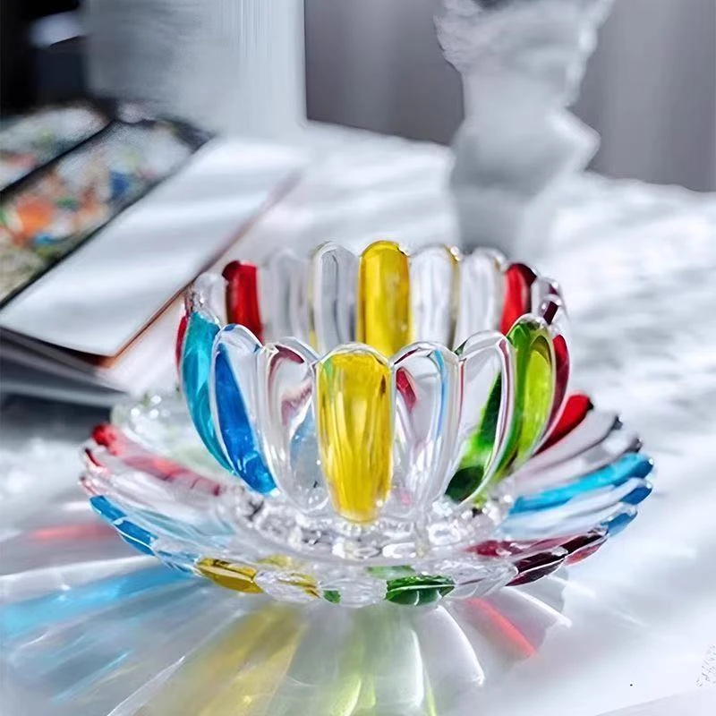 创意莲花玻璃碗碟彩色玻璃燕窝碗客厅高档糖果罐甜品碗沙拉碗$
