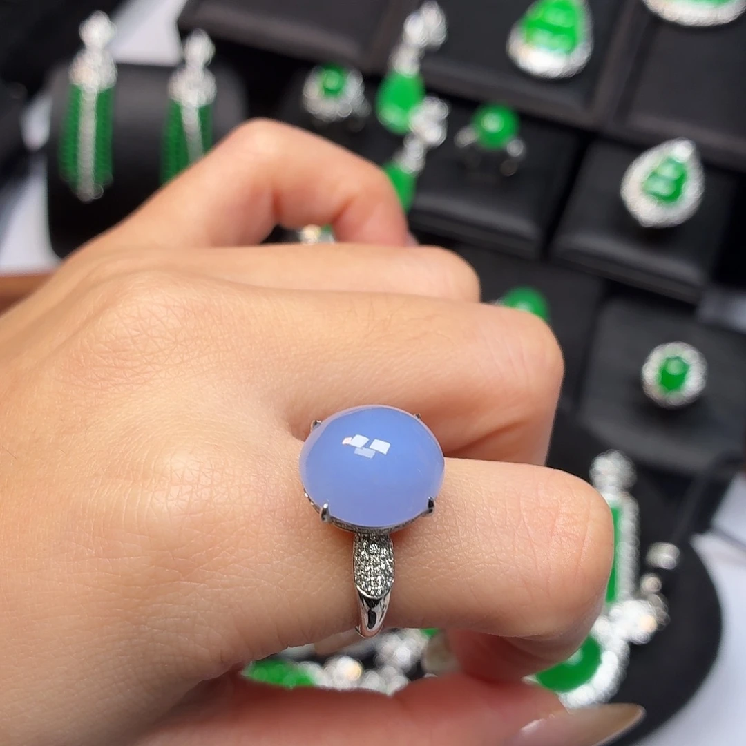 翡翠18K金镶嵌戒指020紫罗兰戒指