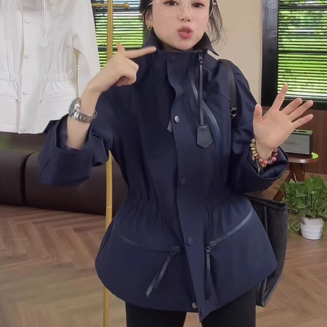 2025新款立领风衣春秋季外套女宽松收腰时尚夹克上衣冲锋衣女