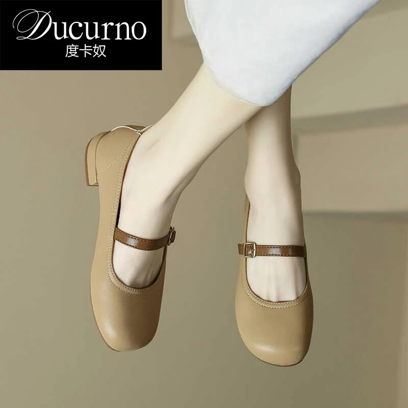 DUCURNO 真皮玛丽珍2025年秋冬季新款女士时尚休闲鞋浅口软底单鞋