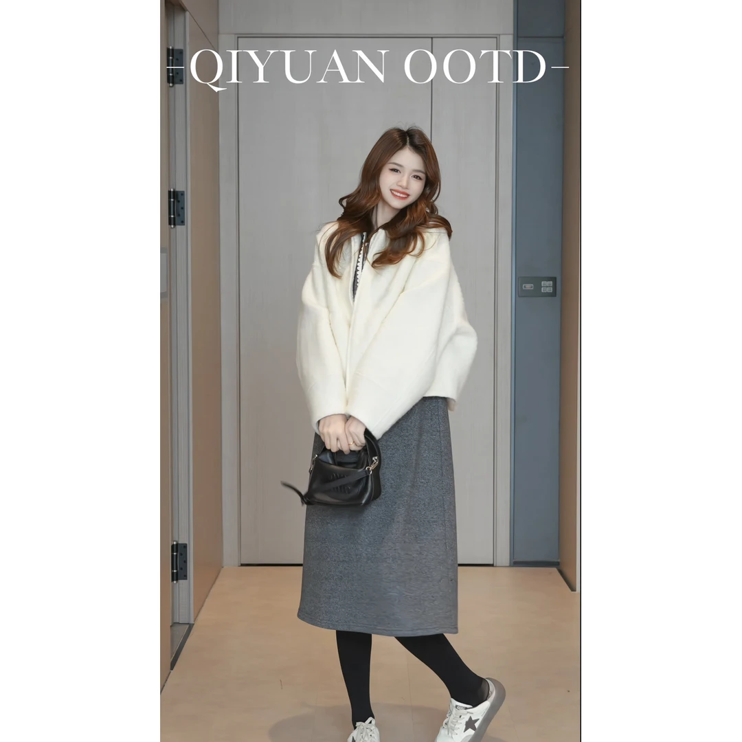QEIIWMVIP/柒院冬季极简风气质百搭时尚保暖羊毛呢外套7562
