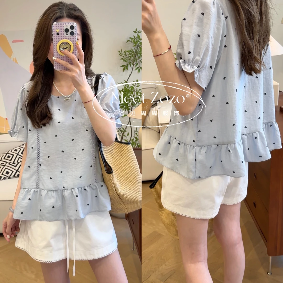 MEET ZOZO【周周】“告白情书”夏季清新花边爱心薄款衬衣女155271