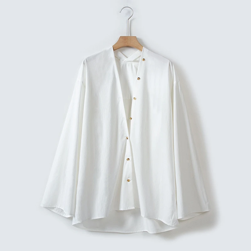 RAIN▪CUN净雅白韵丨薄款休闲 时尚百搭纯色宽松V领女长袖衬衫096