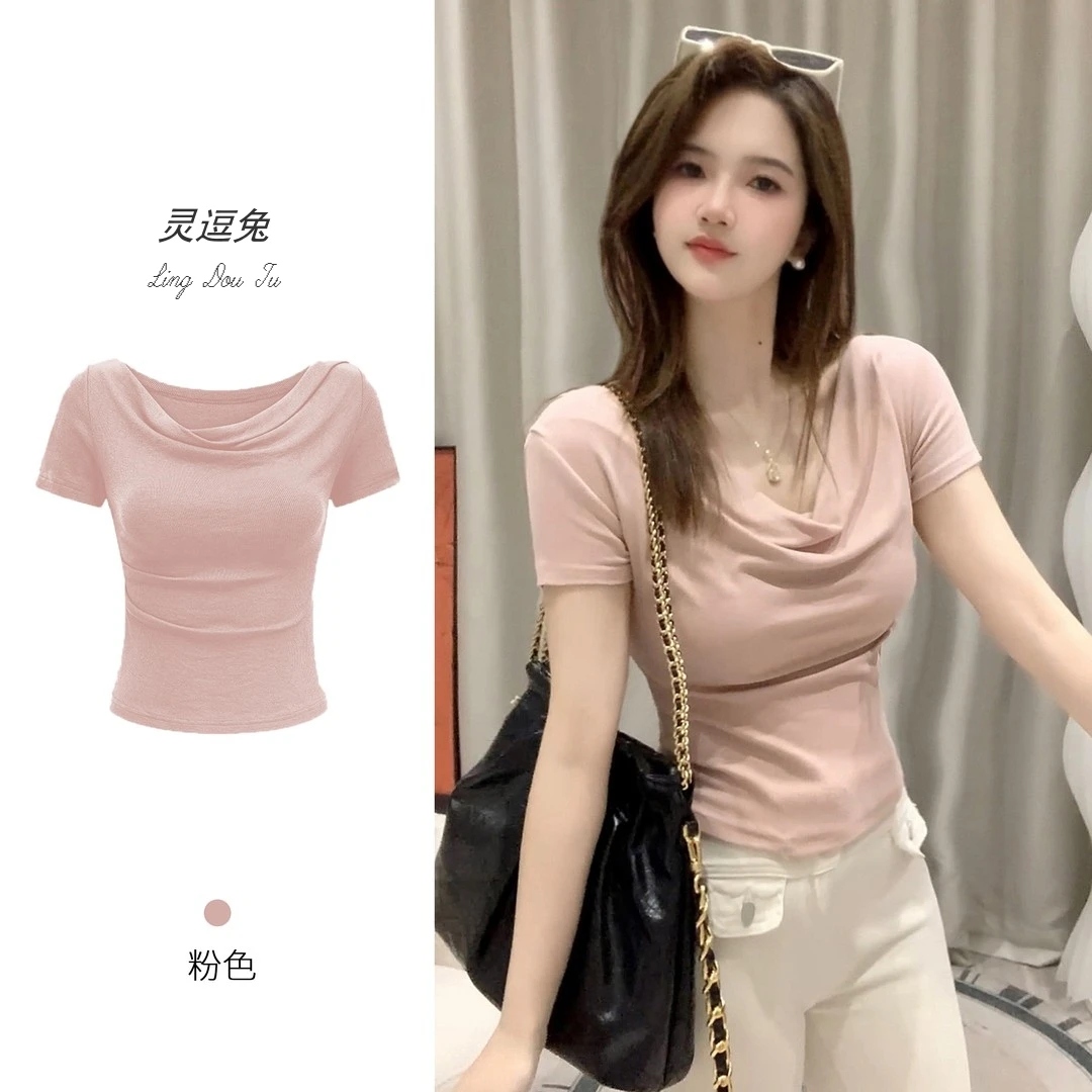 【运费补贴】多种穿法～夏季一字肩荡领上衣纯欲高级感短袖t恤女爆款