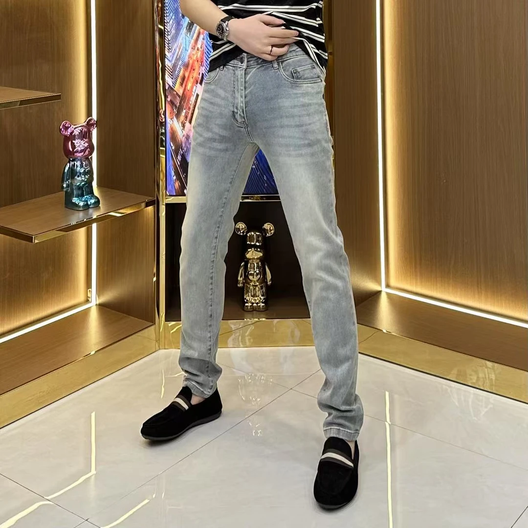 男士春夏薄款牛仔裤男装轻奢潮流时尚小脚牛仔裤百搭弹力牛仔裤