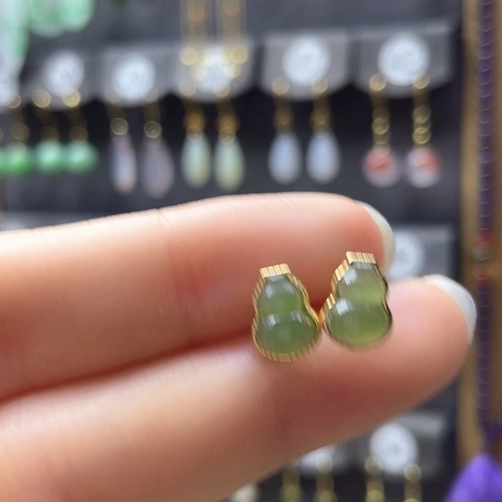 和田玉银S925镀金镶嵌耳饰