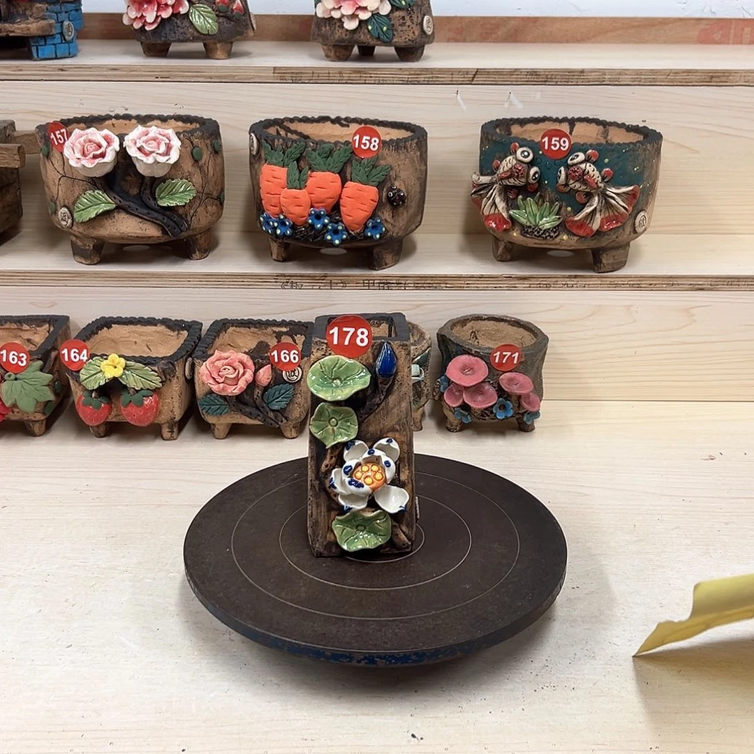 紫砂花盆178号微瑕内口4.5×4外高15