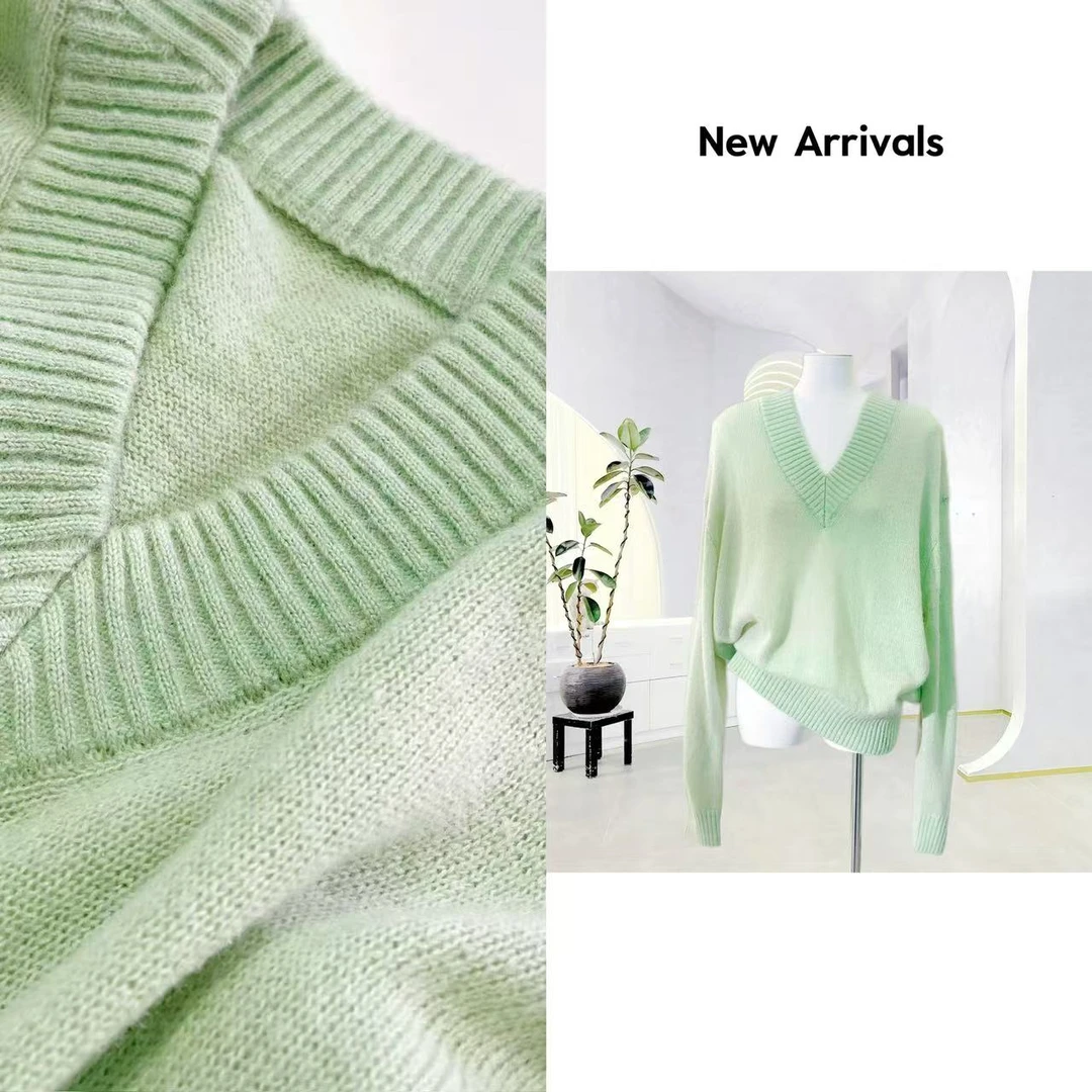 【618活动】新款绵羊毛粗纺轻暖深V宽松套头针织衫   G1394