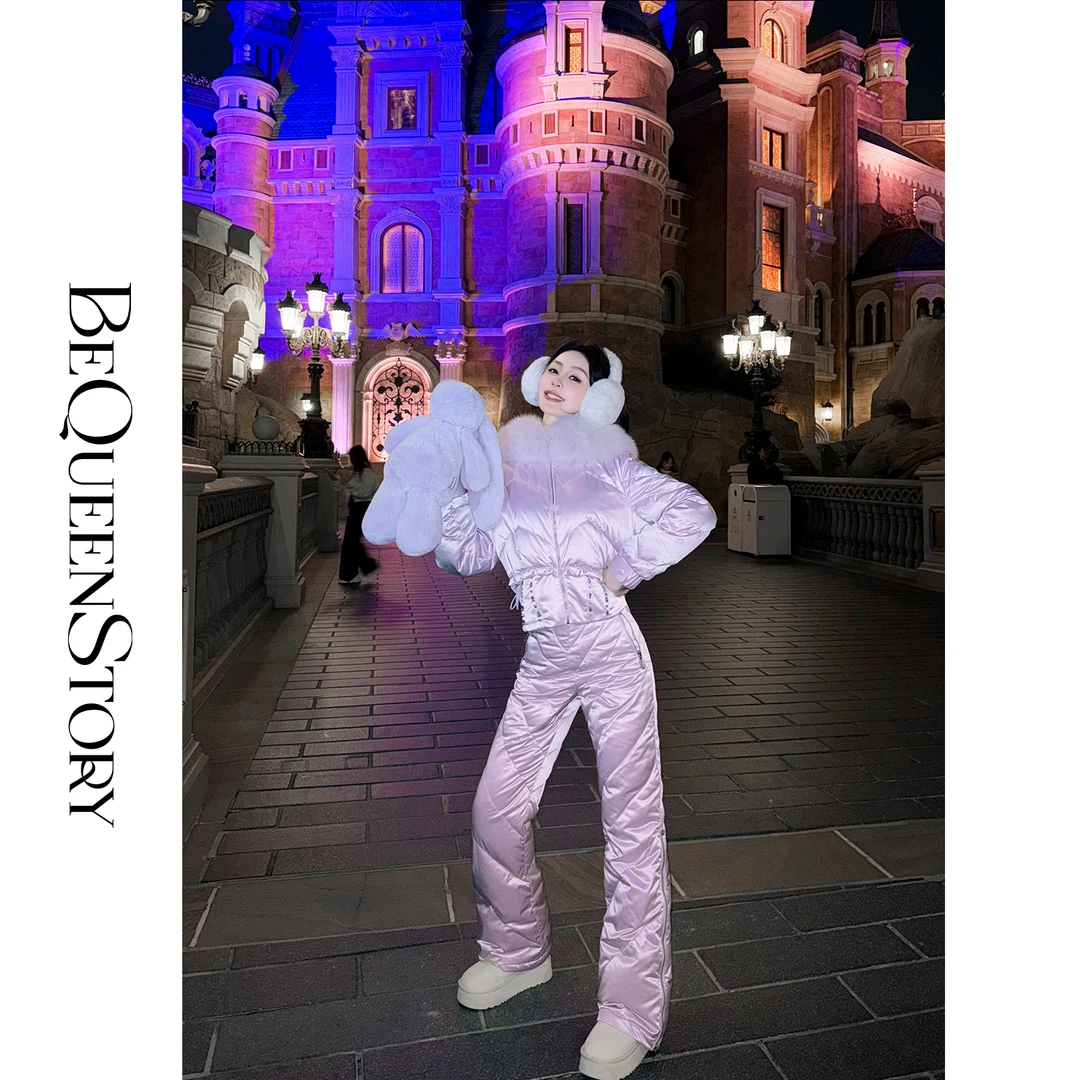 余潇潇【公主城堡】可拆狐狸毛领肌理感鵝絨收腰连帽套装冬季保暖