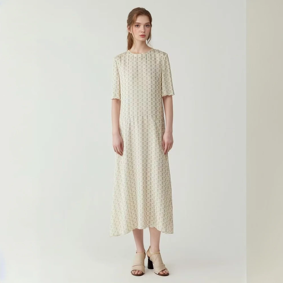 ICIC小禾女装2025夏季新款电力纺简约随性设计感气质长款连衣裙