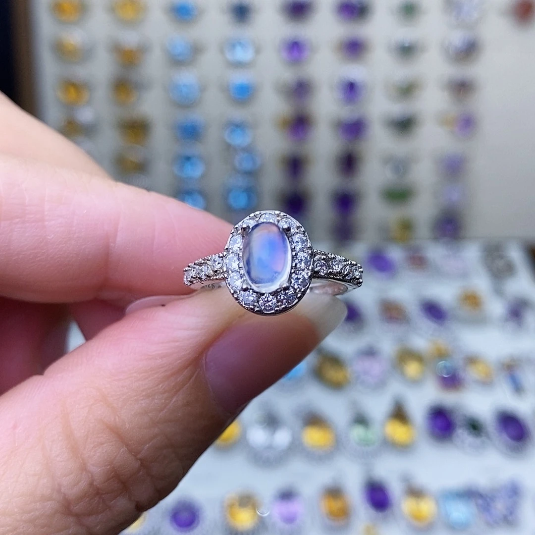 戒指银S925镶嵌月光石需要证书备注