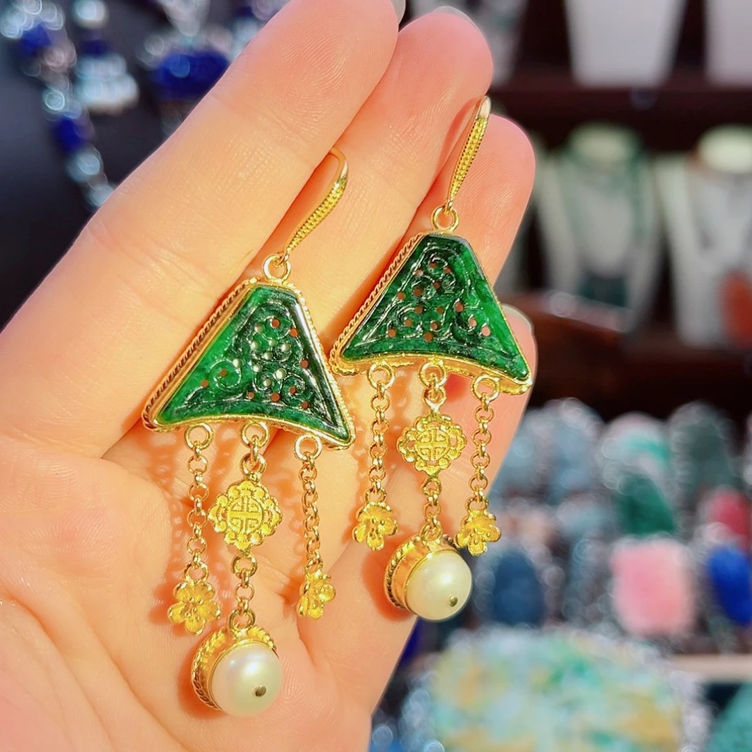 翡翠银S925镶嵌耳饰耳环