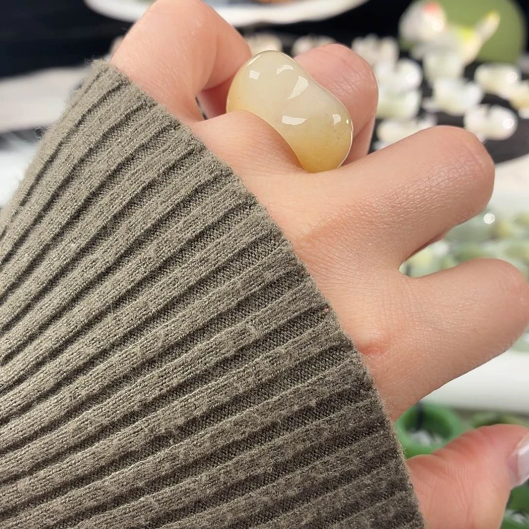 和田玉未镶嵌戒指S89糖猫耳17.2